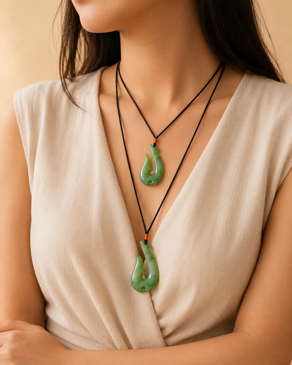 Green Maori Stone Pendant on model