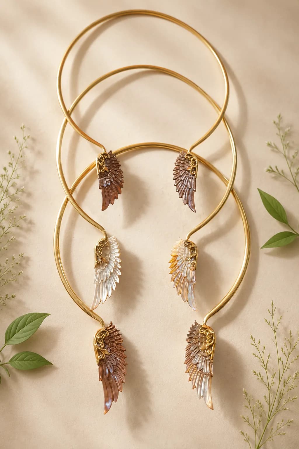 Wing choker necklace made with brass on model