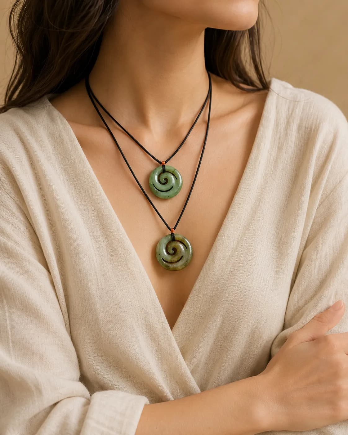 Green Stone Pendant on model